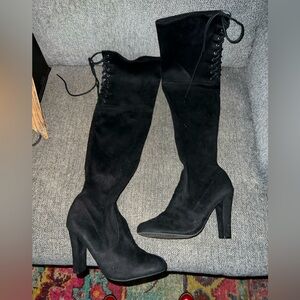 STEVE MADDEN BLACK SUEDE OVER THE KNEE LACE UP BOOTS SIZE 9